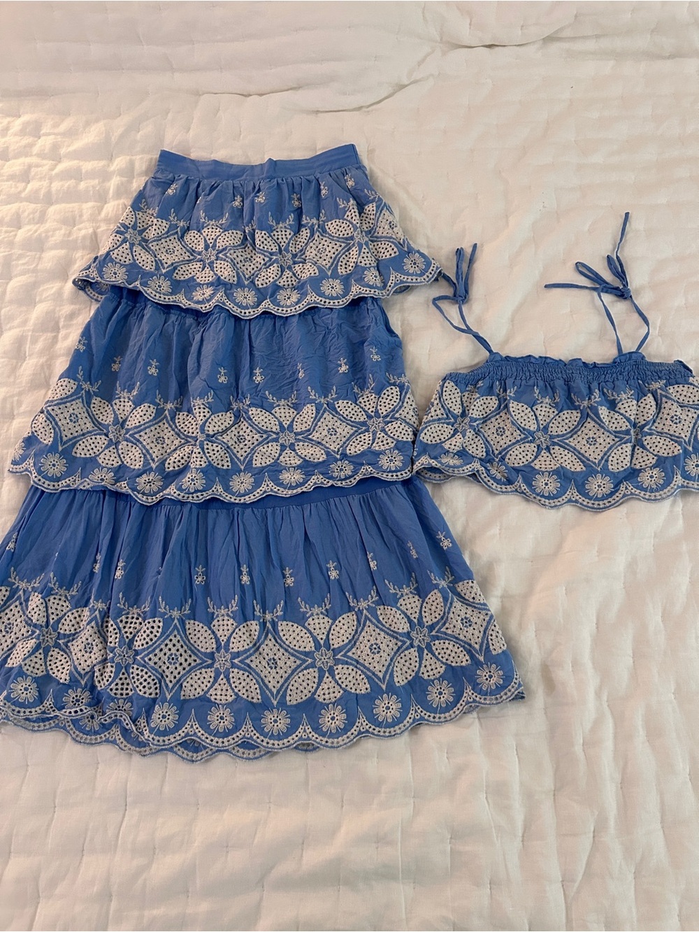 Blue Embroidered Two-Piece Maxi Dress Set